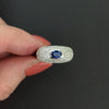 SAPPHIRE DIAMOND COCKTAIL RING WIDE DOME PAVE 14k WHITE GOLD NATURAL 1.55ctw