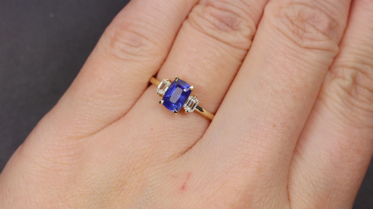 1.35ct SAPPHIRE DIAMOND 3 STONE RING 14k YELLOW GOLD NATURAL COCKTAIL ENGAGEMENT