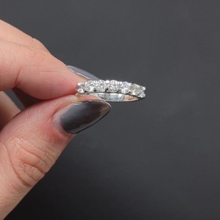 1ct DIAMOND WEDDING BAND 7 STONE STACKING RING NATURAL 14k WHITE GOLD CLASSIC