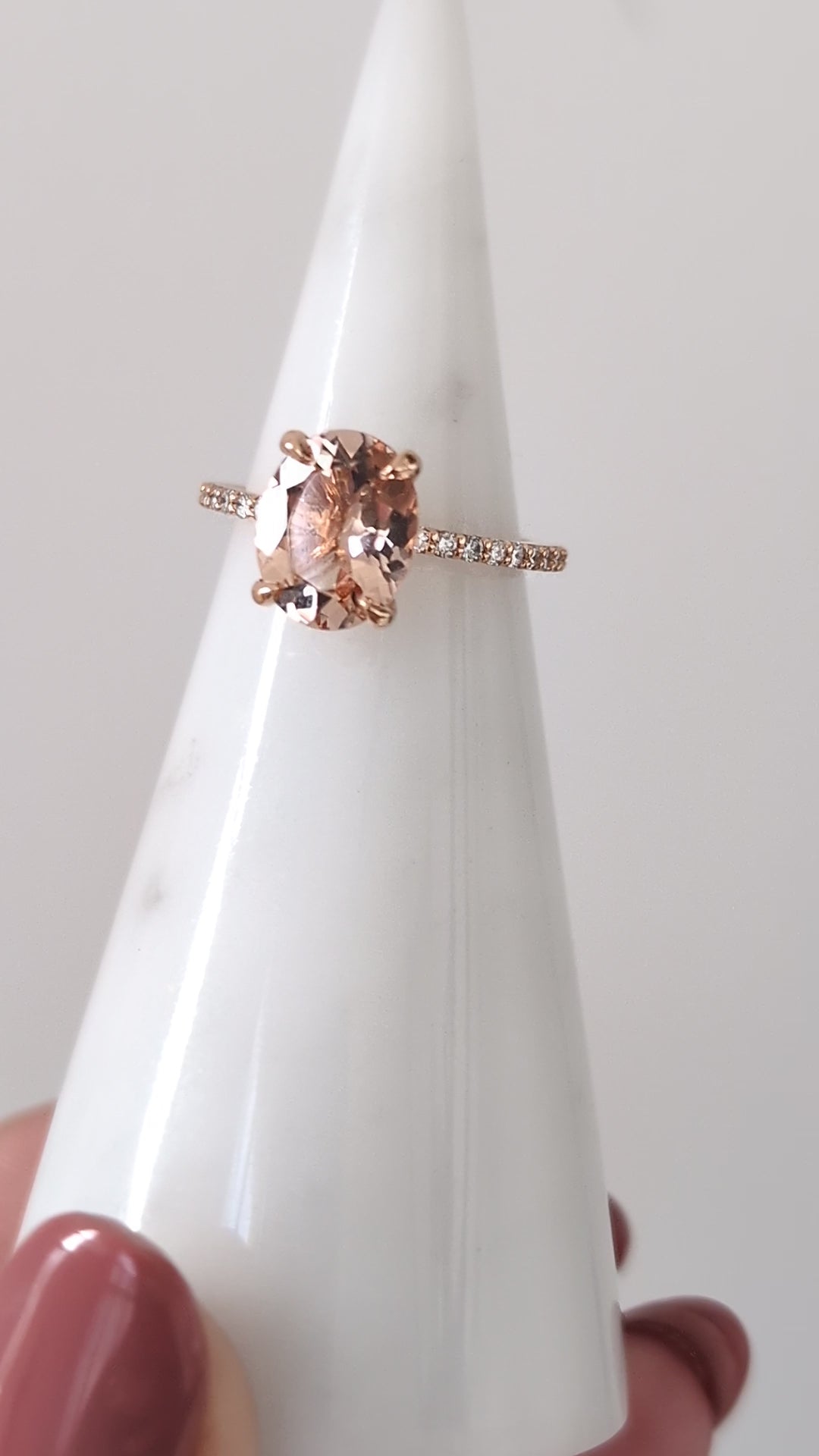 2.3c MORGANITE ENGAGEMENT RING DIAMOND PAVE BAND OVAL CUT ROSE GOLD PINK CLASSIC