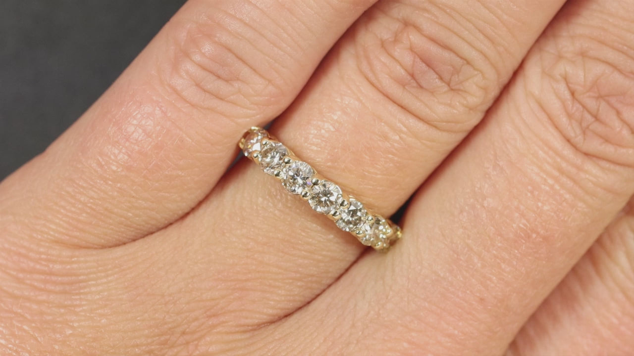 1.23ct NATURAL DIAMOND WEDDING BAND STACKING RING 14k YELLOW GOLD 7 STONE