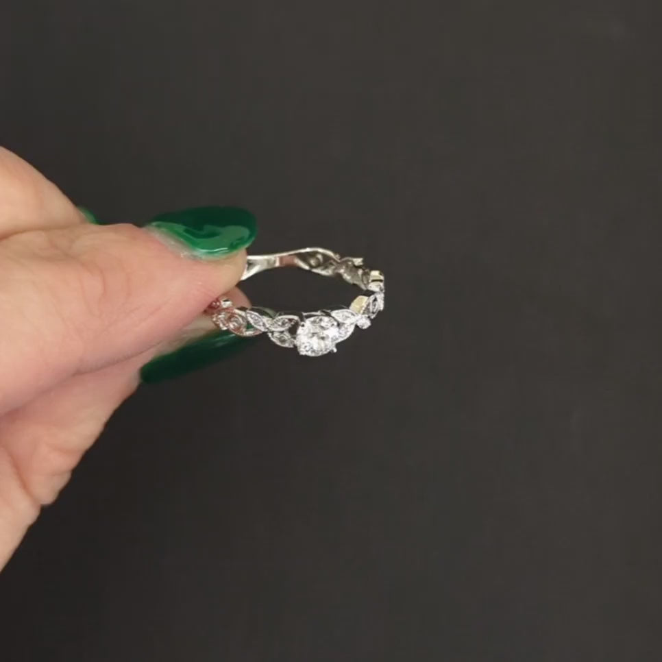 OLD EUROPEAN CUT DIAMOND ENGAGEMENT RING D SI2 VINTAGE STYLE FLORAL VINE NATURAL