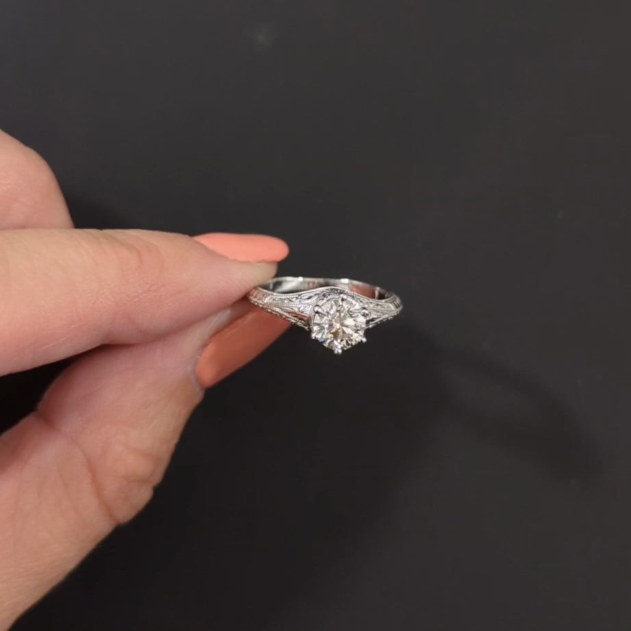 VINTAGE STYLE DIAMOND ENGAGEMENT RING VERY GOOD ROUND CUT SOLITAIRE WHITE GOLD