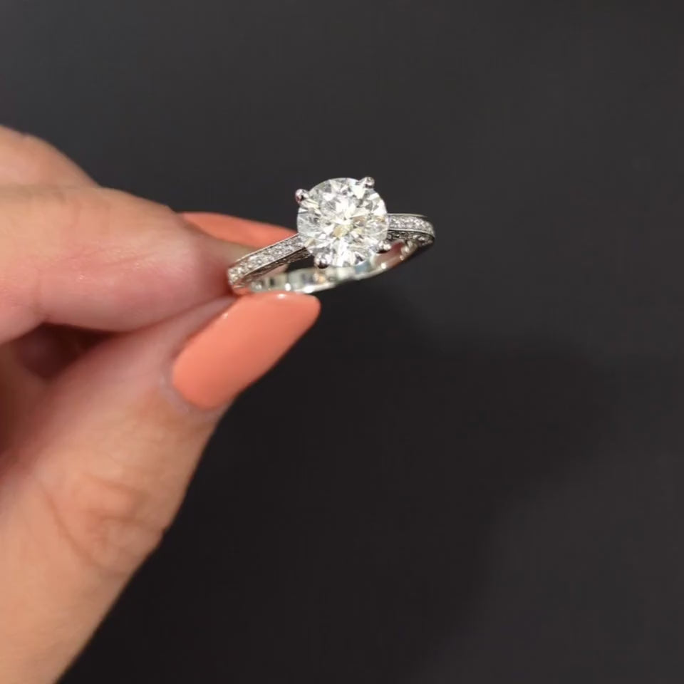 2 CARAT DIAMOND ENGAGEMENT RING VERY GOOD ROUND CUT VINTAGE STYLE 18k WHITE GOLD