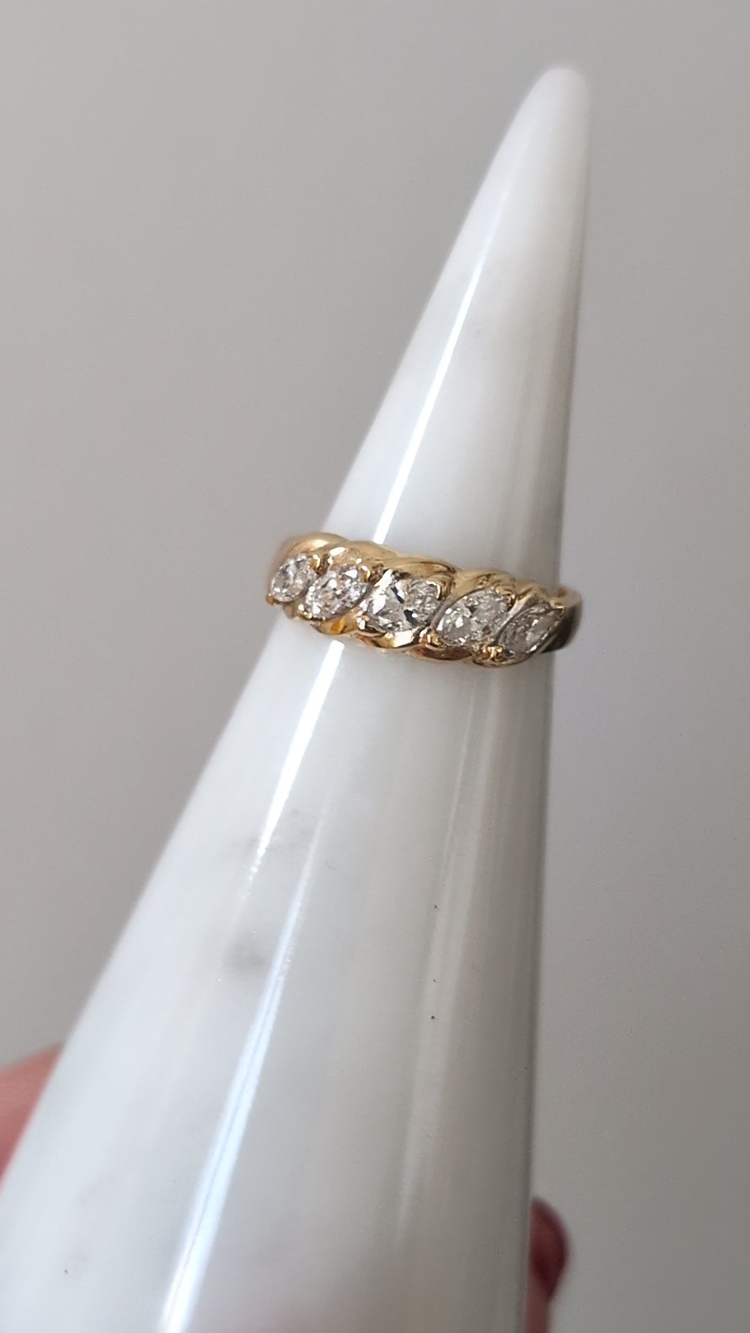 MARQUISE CUT DIAMOND STACKING BAND WEDDING RING COCKTAIL YELLOW GOLD NATURAL