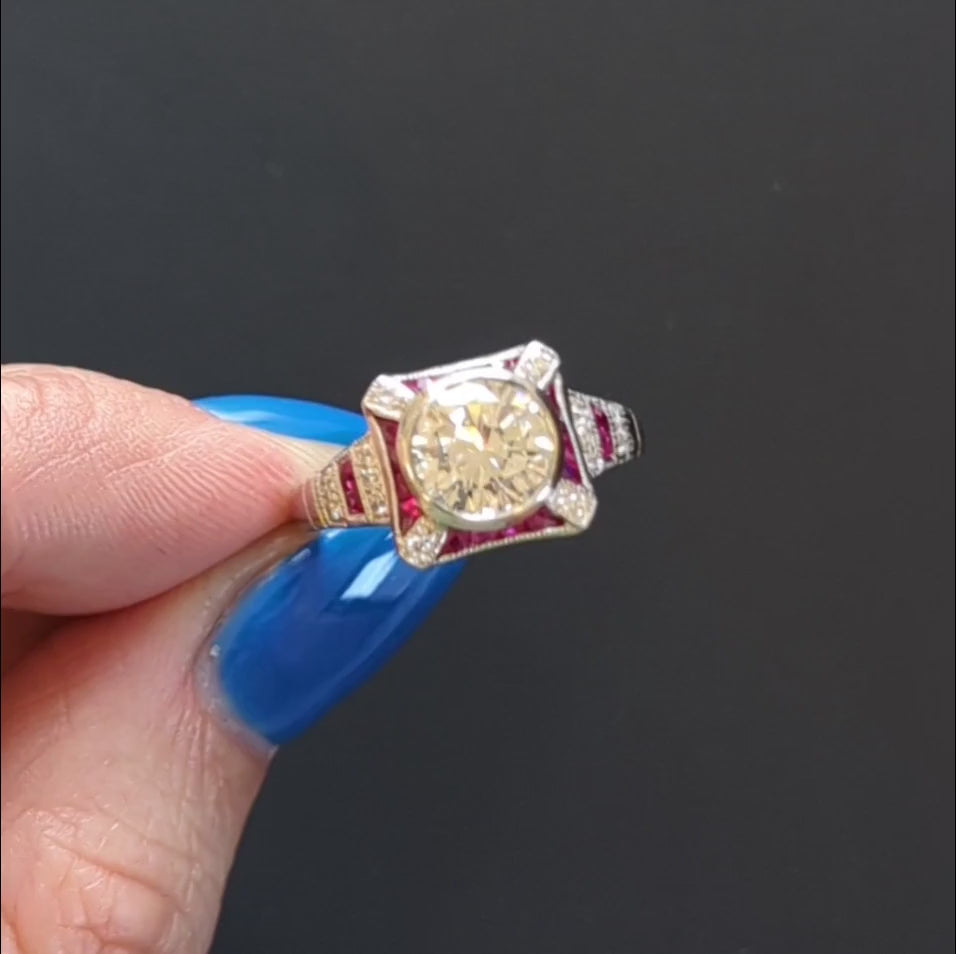 DIAMOND RUBY ENGAGEMENT RING ART DECO VINTAGE STYLE PLATINUM 1.5ct L VS1 ROUND