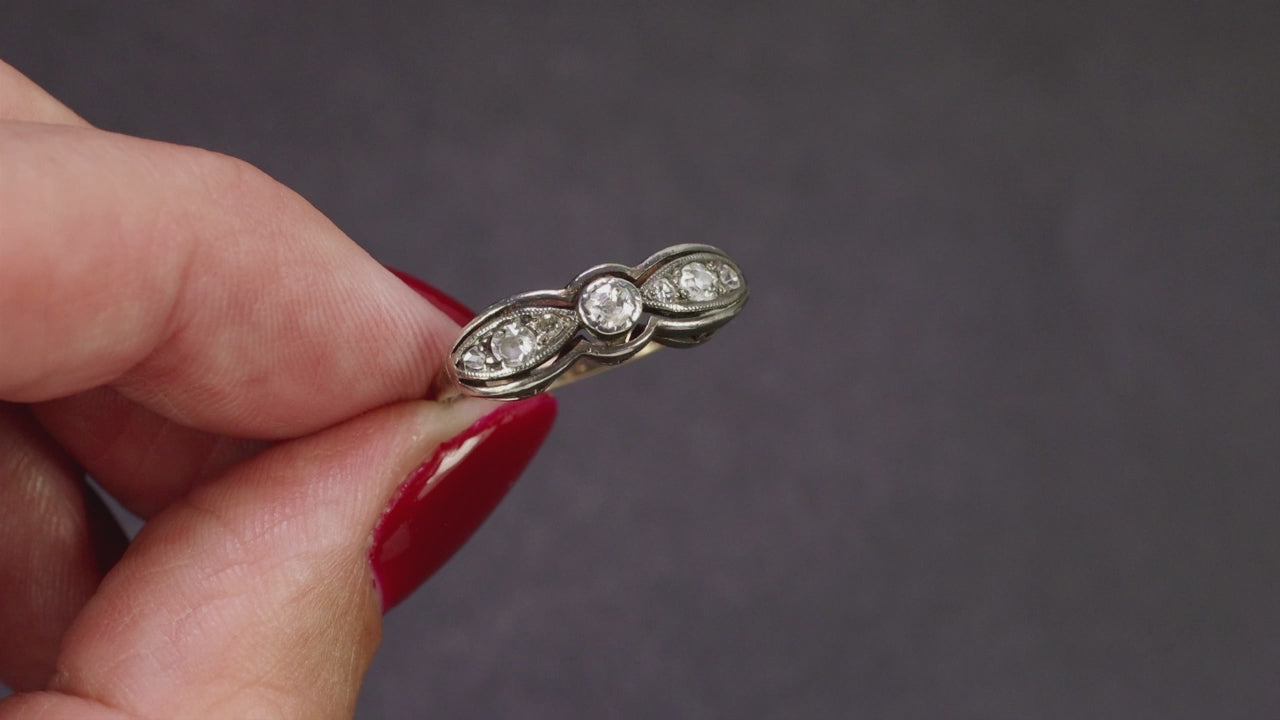 ANTIQUE ART NOUVEAU DIAMOND RING OLD MINE CUT 18k YELLOW GOLD SILVER NATURAL