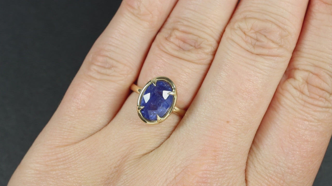 3.77ct BLUE SAPPHIRE OVAL SOLITAIRE RING VINTAGE STYLE CLAW PRONGS 14k GOLD