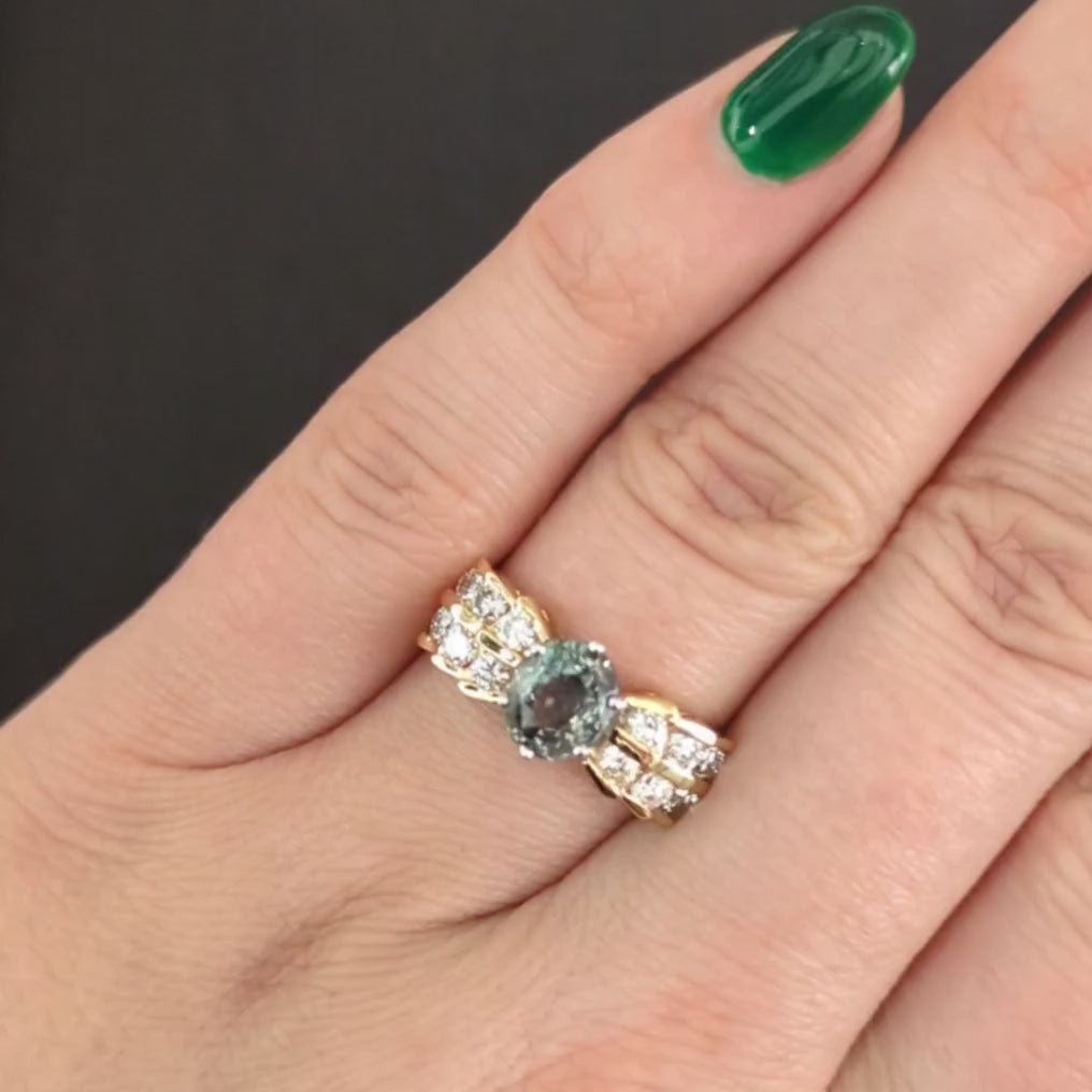 2.81ct GREEN SAPPHIRE DIAMOND COCKTAIL RING 14k YELLOW GOLD NATURAL OVAL SHAPE