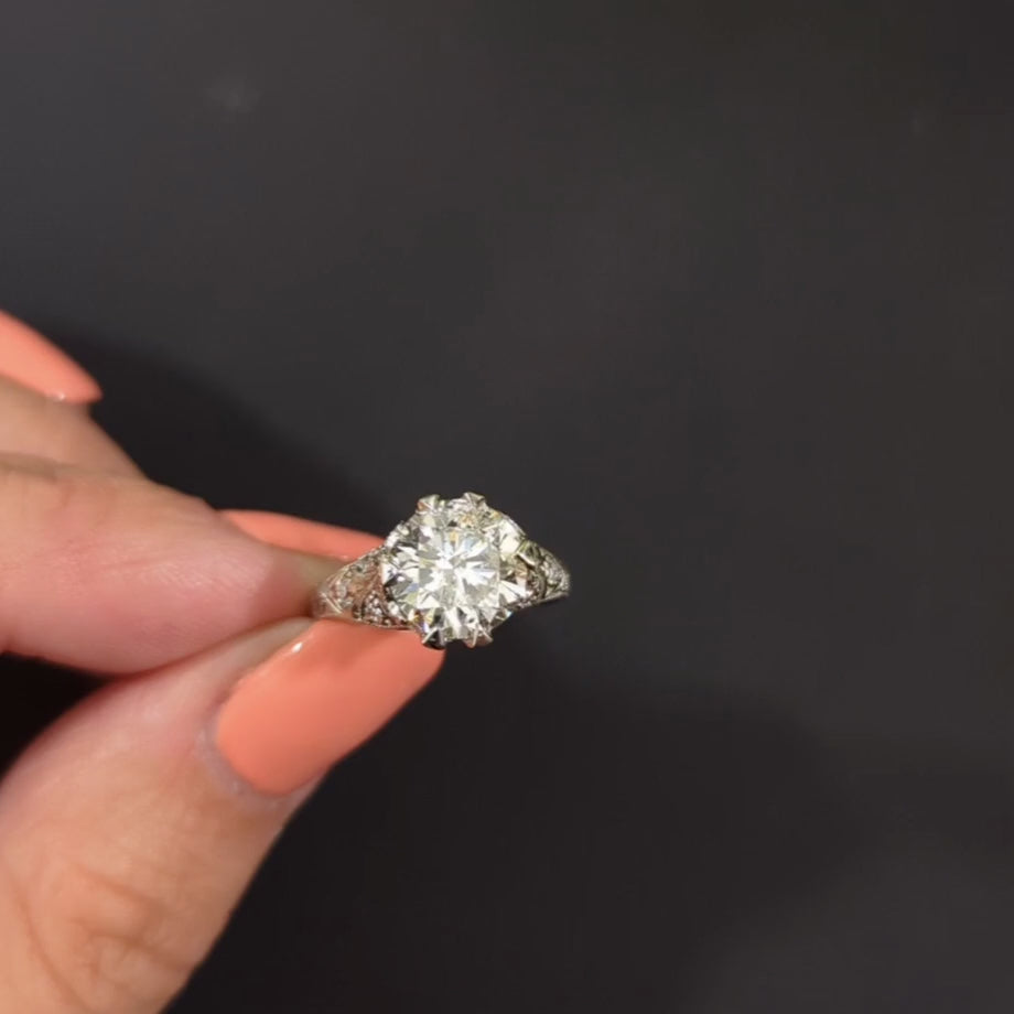 2.5 CARAT VINTAGE DIAMOND ENGAGEMENT RING CERTIFIED PLATINUM FILIGREE ROUND CUT