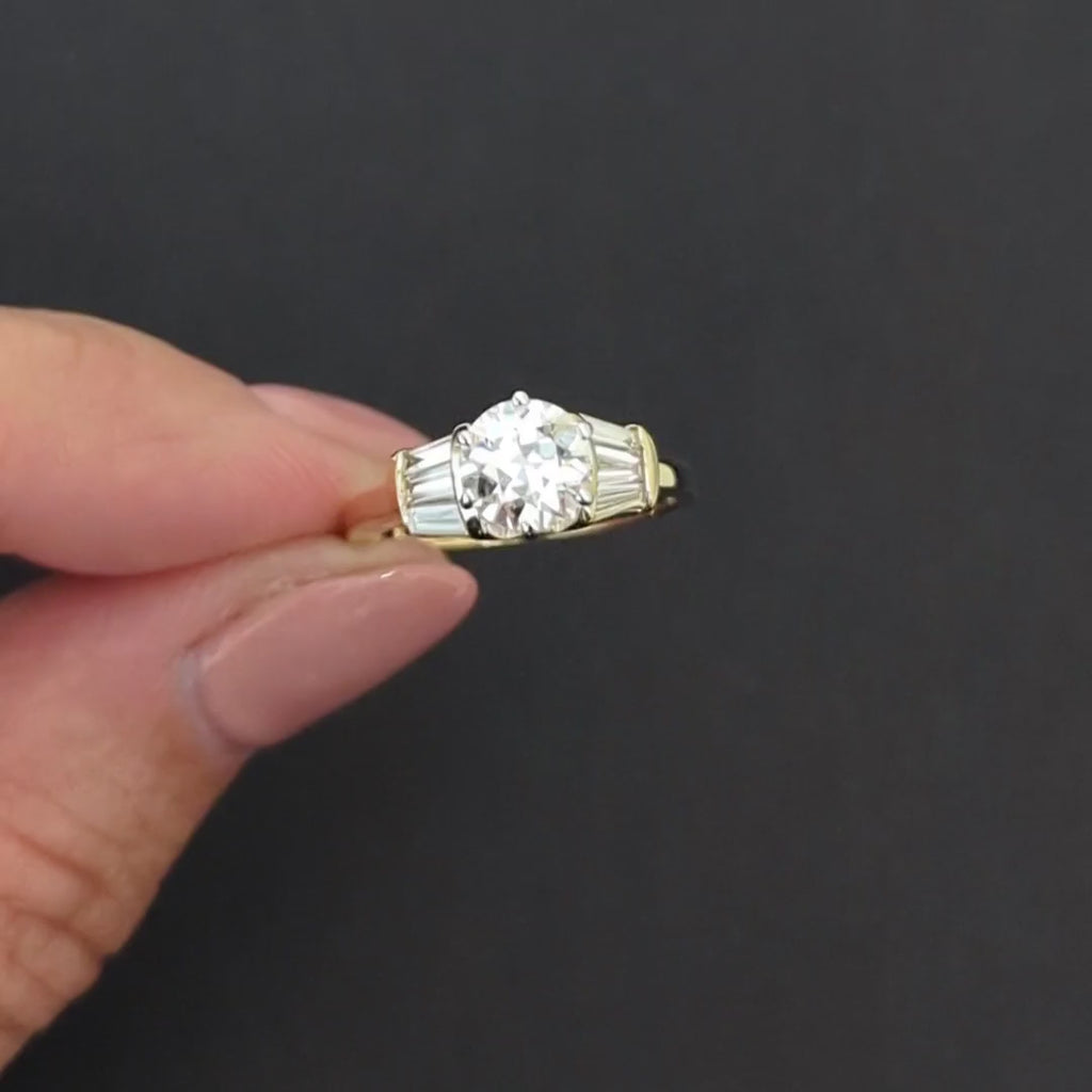 1.48ct OLD EUROPEAN CUT H VS2 DIAMOND ENGAGEMENT RING 14k YELLOW GOLD NATURAL