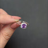 AMETHYST DIAMOND HALO COCKTAIL RING 14K WHITE GOLD NATURAL PURPLE CUSHION CUT