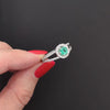 TEAL EMERALD DIAMOND HALO RING 14k WHITE GOLD SPLIT SHANK ROUND NATURAL COCKTAIL