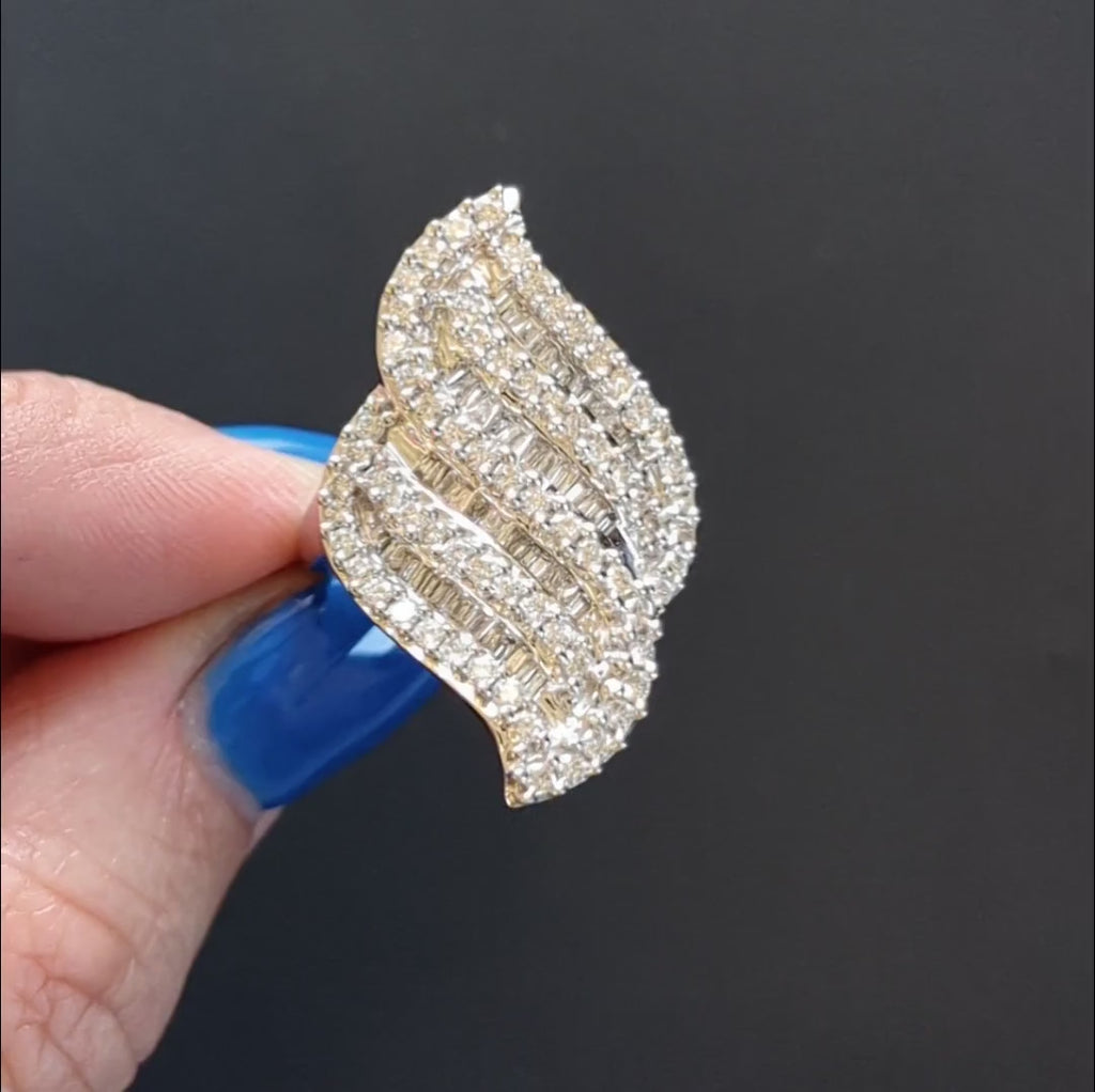 DIAMOND COCKTAIL RING BIG PAVE STATEMENT 14k WHITE GOLD NATURAL 2 CARAT ESTATE