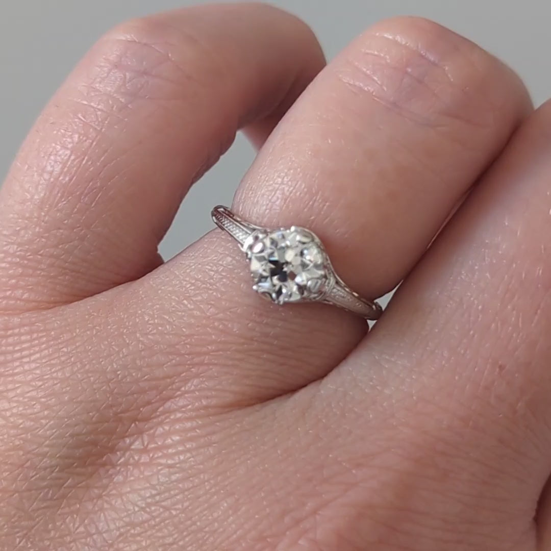 VINTAGE STYLE PLATINUM ENGAGEMENT RING SETTING NOUVEAU ROUND SOLITAIRE ENGRAVED