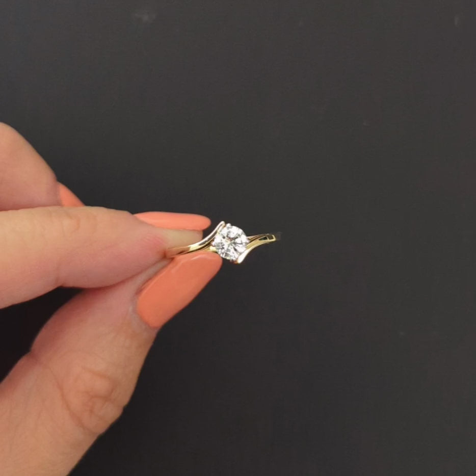 DIAMOND BYPASS RING 0.45c VERY GOOD CUT ROUND 14k YELLOW GOLD SOLITAIRE COCKTAIL