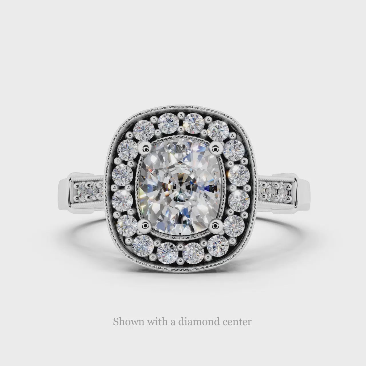 CUSHION SEMI MOUNT DIAMOND 1/3CT HALO VINTAGE OMC SEMI MOUNT SETTING RING 14K WG