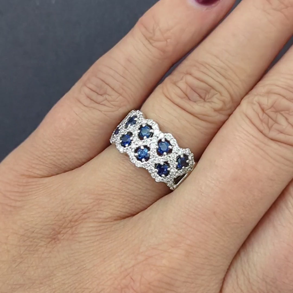 1.63ct SAPPHIRE F-G VS DIAMOND COCKTAIL RING WIDE BAND PLATINUM NATURAL 9.8 GRAM