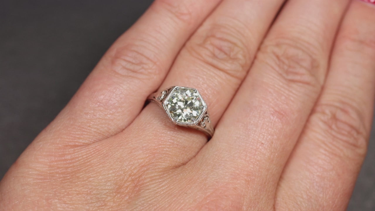 2ct ART DECO DIAMOND ENGAGEMENT RING OLD EUROPEAN CUT PLATINUM VINTAGE FILIGREE