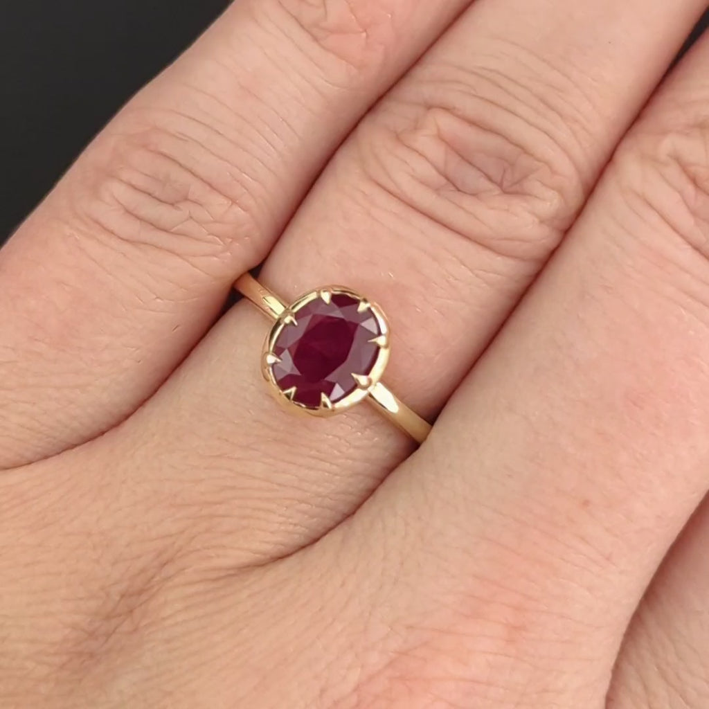 VINTAGE STYLE RUBY SOLITAIRE RING OVAL SHAPE VICTORIAN COLLET 14k YELLOW GOLD