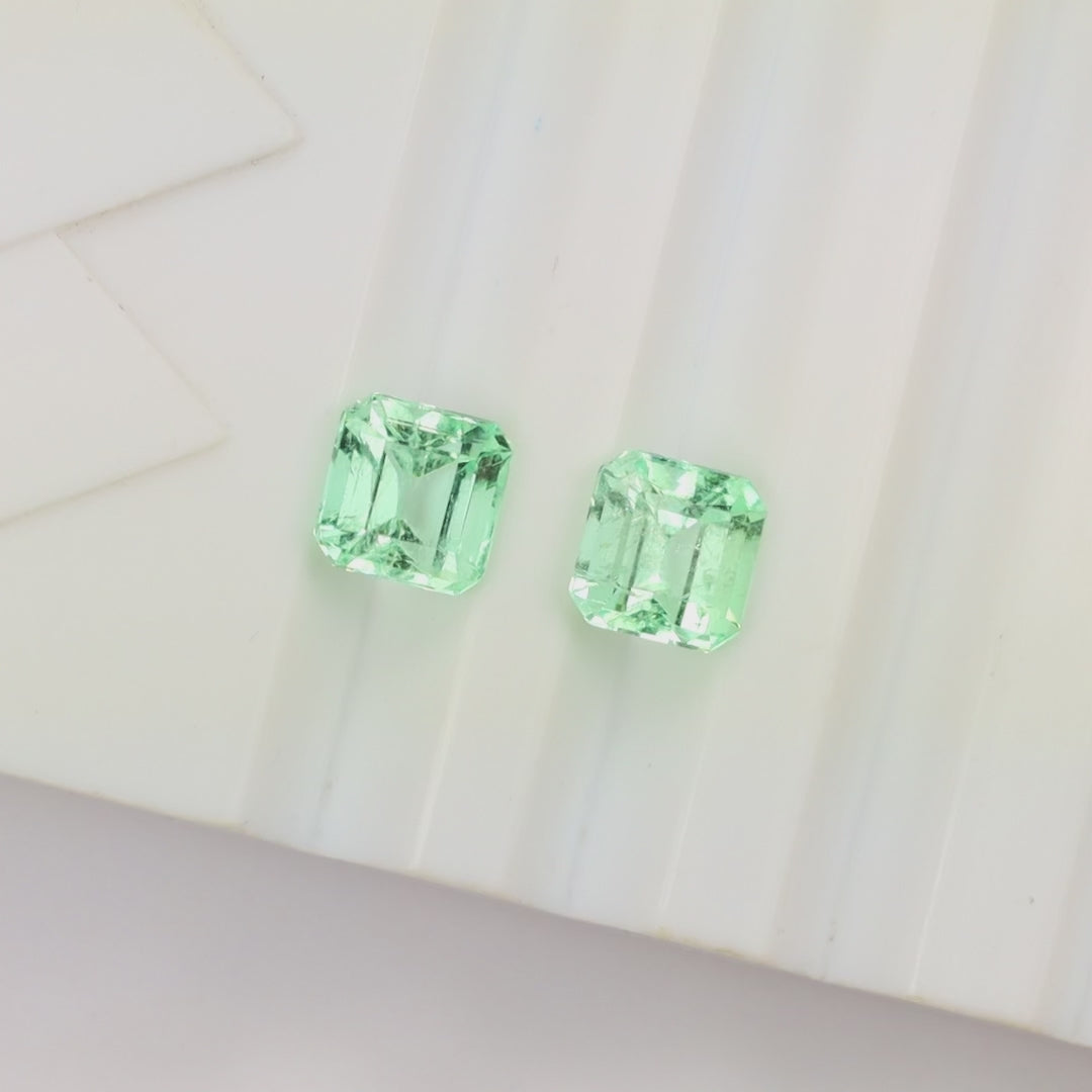 5.33ct EMERALD PAIR STUD DROP EARRINGS ASSCHER CUT SQUARE LOOSE NATURAL PASTEL