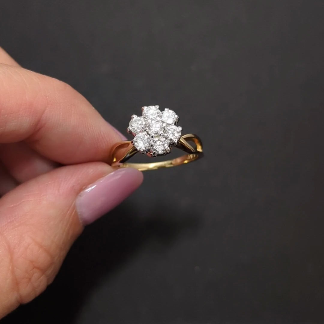 1ct NATURAL DIAMOND CLUSTER RING ROUND ILLUSION TWO TONE 14k YELLOW WHITE GOLD