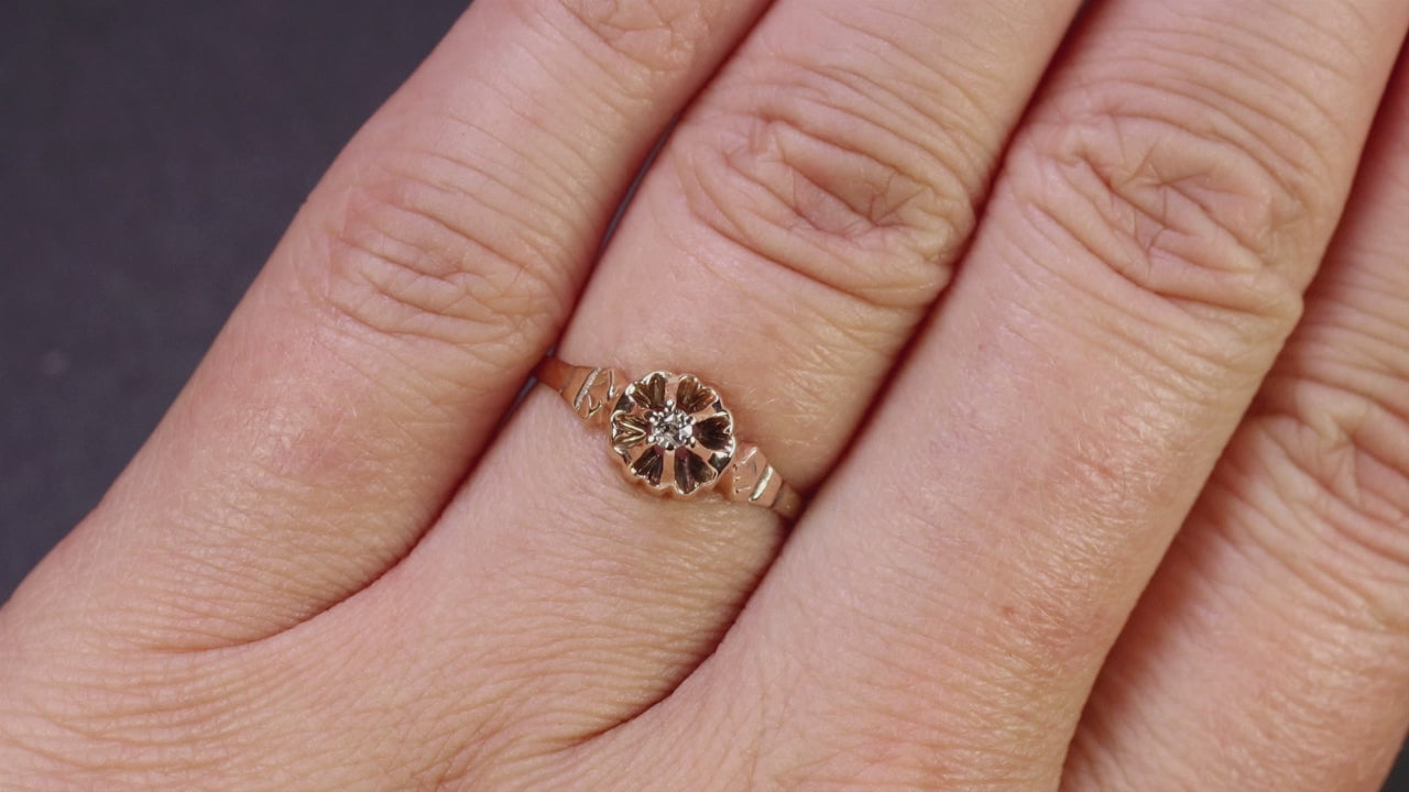OLD EUROPEAN CUT DIAMOND SOLITAIRE RING ANTIQUE BUTTERCUP ROSE GOLD VICTORIAN