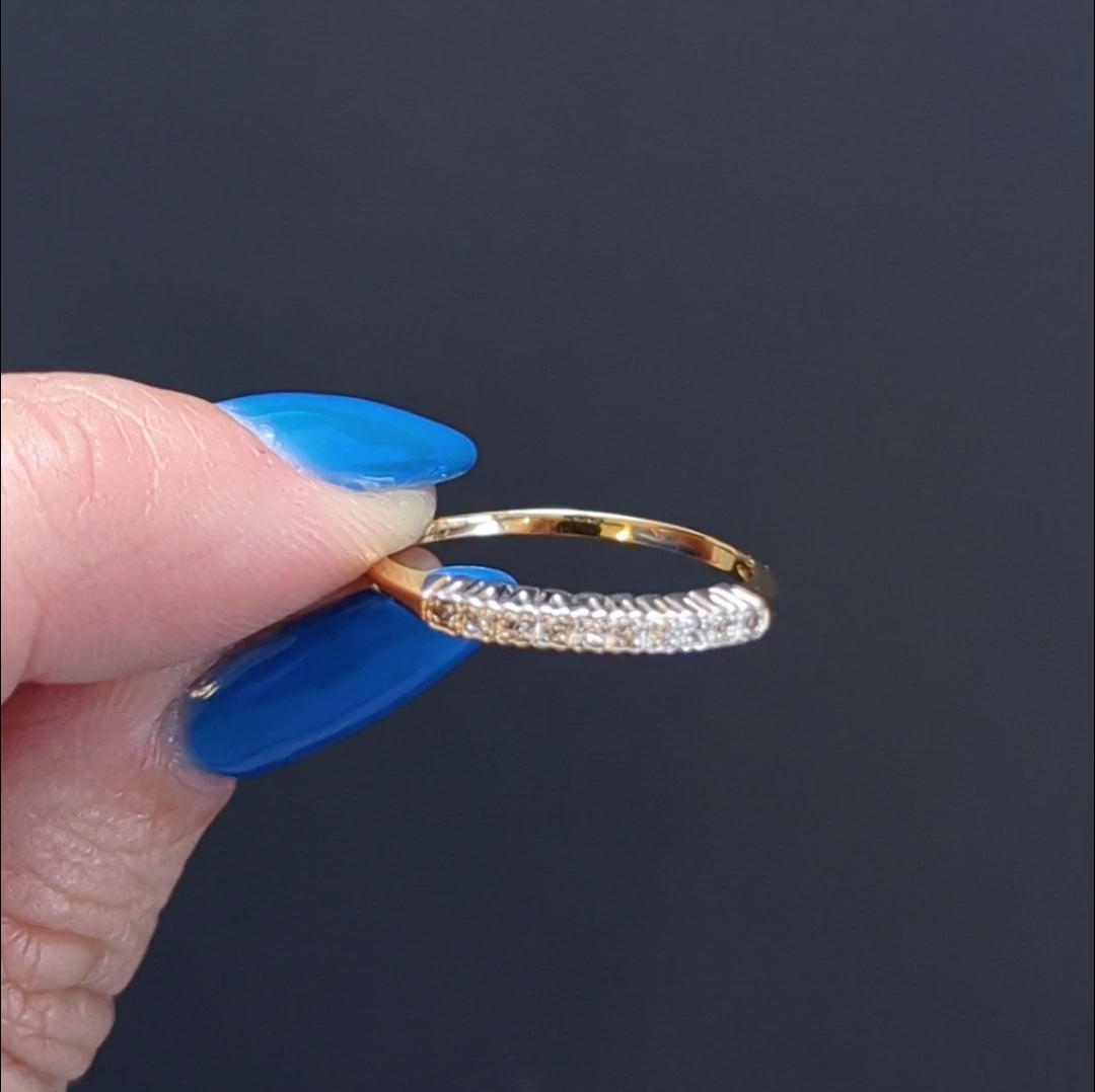 VINTAGE DIAMOND WEDDING BAND STACKING RING RETRO 14k TWO TONE YELLOW WHITE GOLD