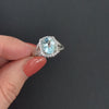 2.5ct AQUAMARINE DIAMOND COCKTAIL RING VINTAGE STYLE HALO 10k WHITE GOLD CUSHION