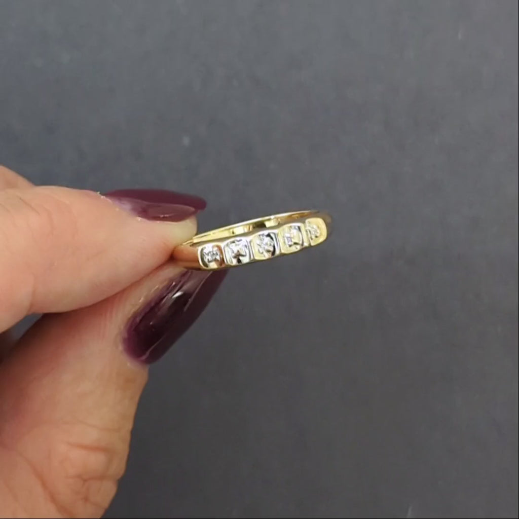 VINTAGE DIAMOND STACKING BAND WEDDING RING TWO TONE 10k YELLOW GOLD ILLUSION