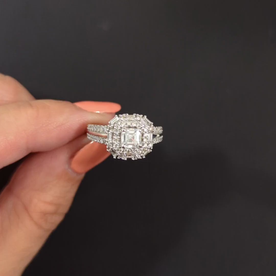 1.75ct ASSCHER CUT DIAMOND RING GIA CERTIFIED E VS1 ASSCHER CUT HALO ENGAGEMENT