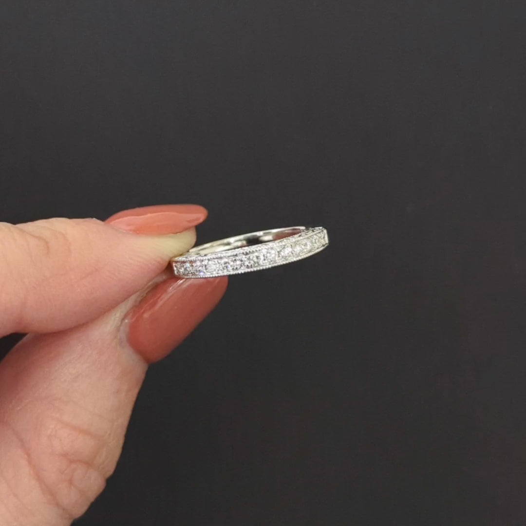 VINTAGE STYLE DIAMOND WEDDING RING STACKING BAND 14k WHITE GOLD CHANNEL SET