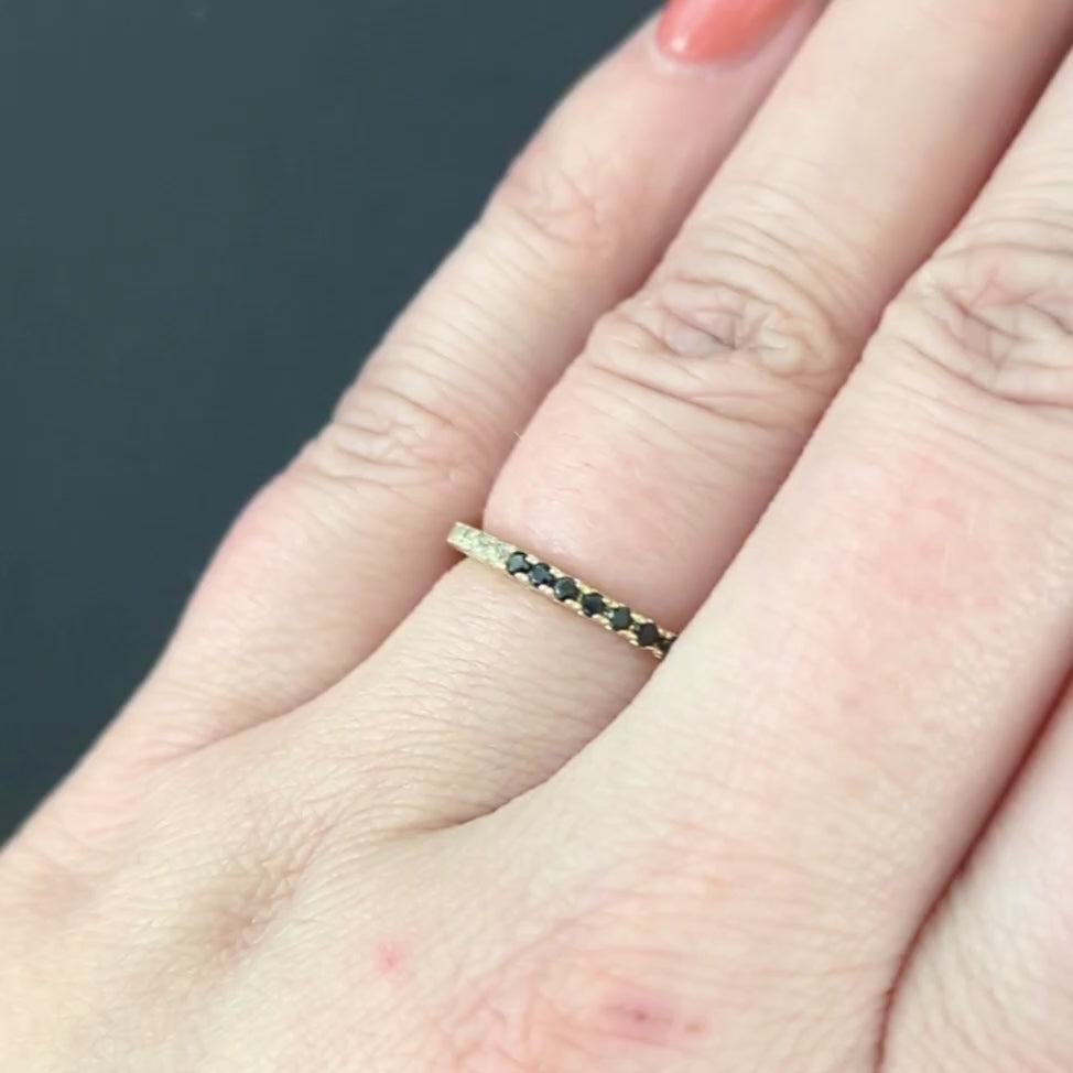 LABRADORITE BLACK SPINEL 14K GOLD ETERNITY RING HALF & HALF BAND GEM - Size 5.5