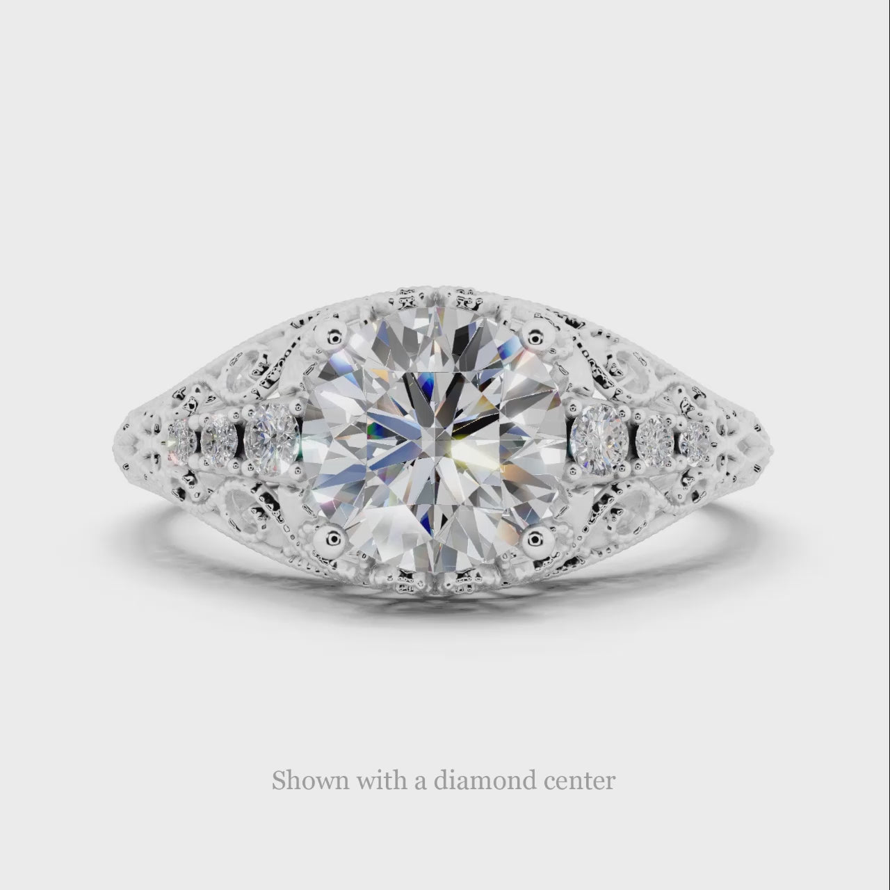 VINTAGE STYLE DIAMOND ENGAGEMENT RING SETTING ART NOUVEAU FILIGREE MOUNT ROUND