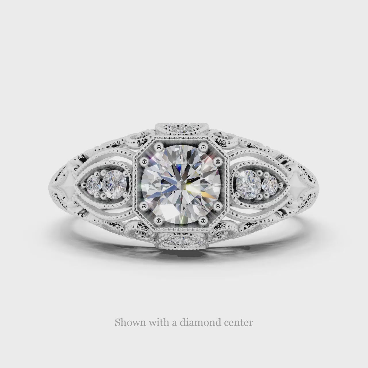 DIAMOND SEMI MOUNT 5MM ENGAGEMENT RING CUSHION ROUND FILIGREE VINTAGE STYLE