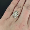 VINTAGE DIAMOND COCKTAIL RING ART DECO GEOMETRIC 14k WHITE GOLD OLD EUROPEAN CUT