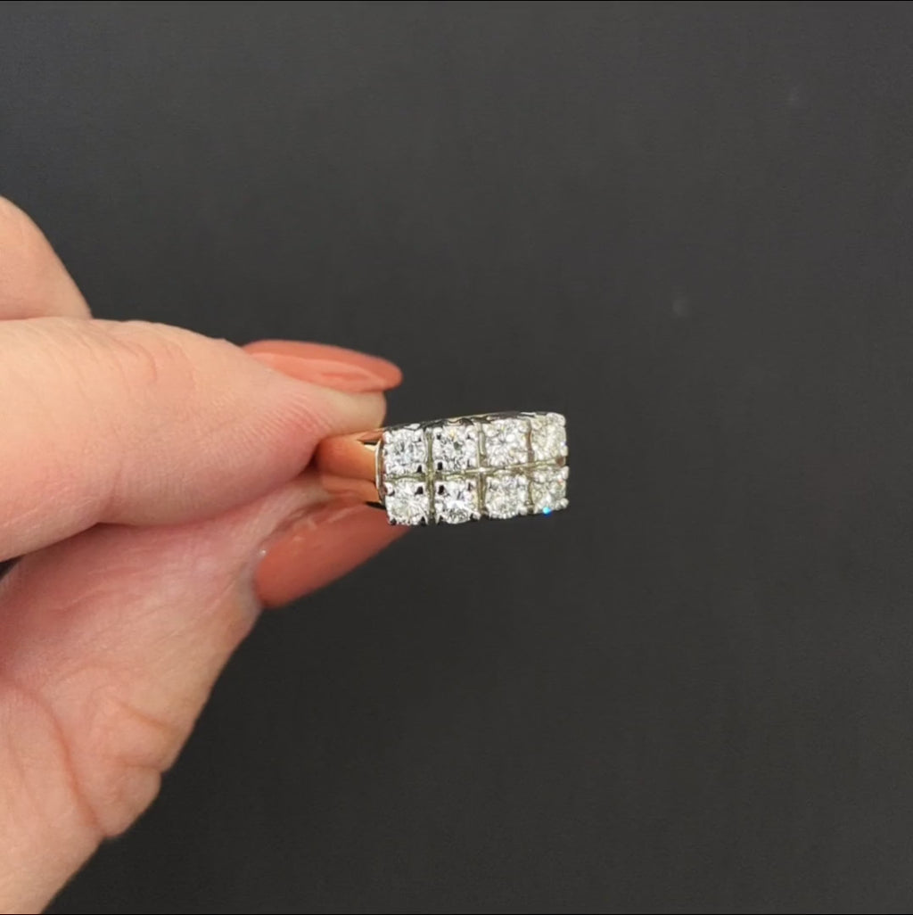 DIAMOND CLUSTER COCKTAIL RING 0.65c F VS 18k TWO TONE GOLD DOUBLE ROW BAND 2/3ct