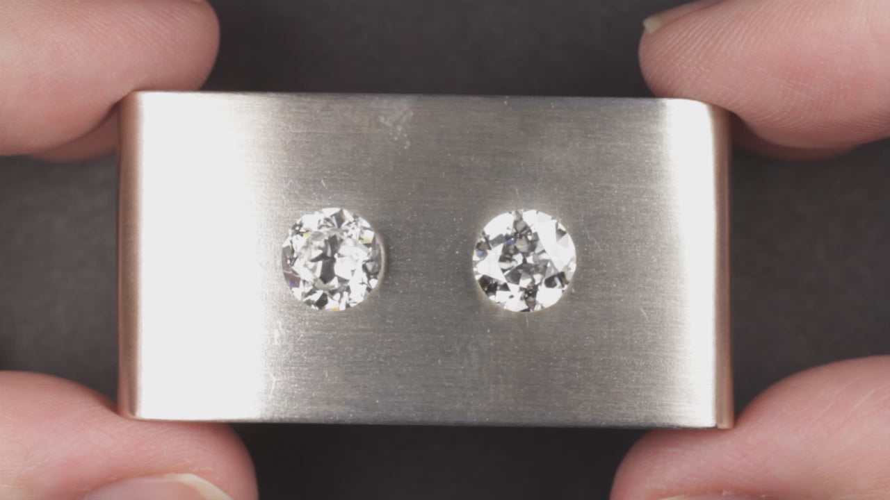 3.43ct OLD EUROPEAN CUT DIAMOND STUD EARRINGS GIA CERTIFIED H SI1-SI2 VINTAGE