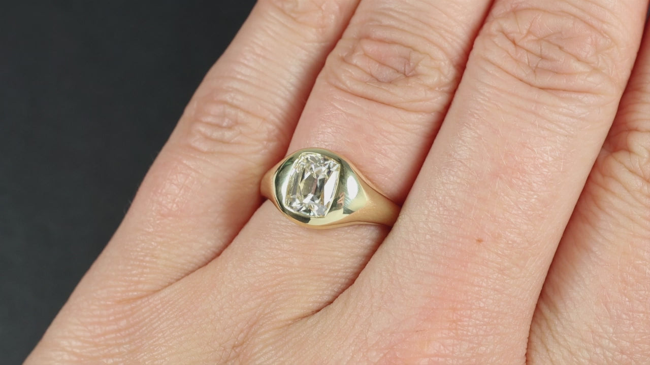 1.59ct LAB CREATED OLD MINE CUT DIAMOND SOLITAIRE SIGNET RING CERTIFIED 14K GOLD