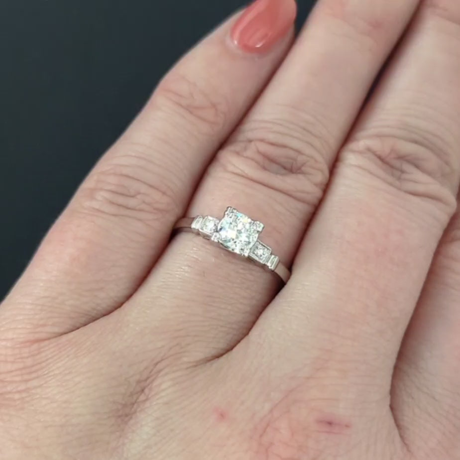 VINTAGE DIAMOND ENGAGEMENT RING 1/2ct OLD EUROPEAN CUT PLATINUM CLASSIC ESTATE