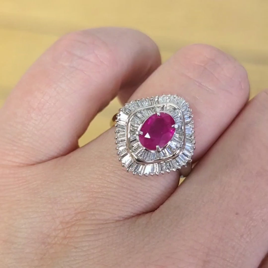 BURMA RUBY DIAMOND BALLERINA RING GIA CERTIFIED PLATINUM 2.24ctw COCKTAIL BIG