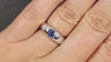 SAPPHIRE DIAMOND 3 STONE RING 18k WHITE GOLD COCKTAIL FLUSH SET SLEEK NATURAL