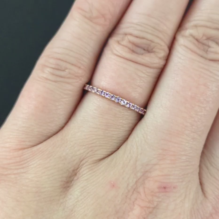 AMETHYST 14K ROSE GOLD ETERNITY RING STACKING WEDDING BAND NATURAL GEMSTONE