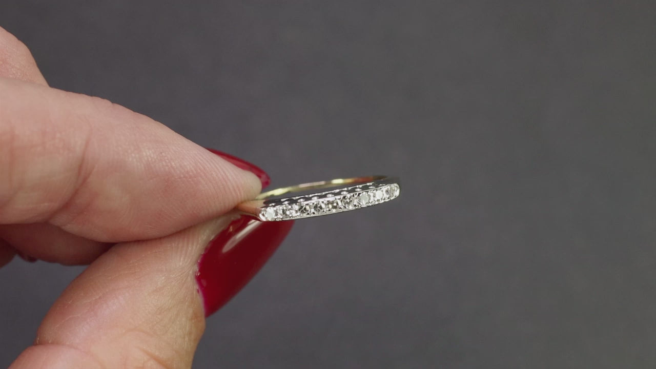 VINTAGE DIAMOND WEDDING BAND 14k YELLOW WHITE GOLD DAINTY ESTATE NATURAL