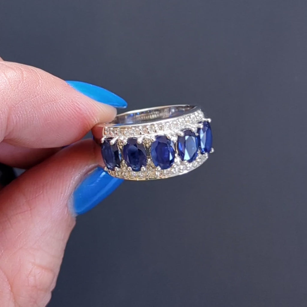 DESIGNER SAPPHIRE DIAMOND COCKTAIL BAND VINTAGE EFFY RING 2.75 CARAT WIDE BLUE