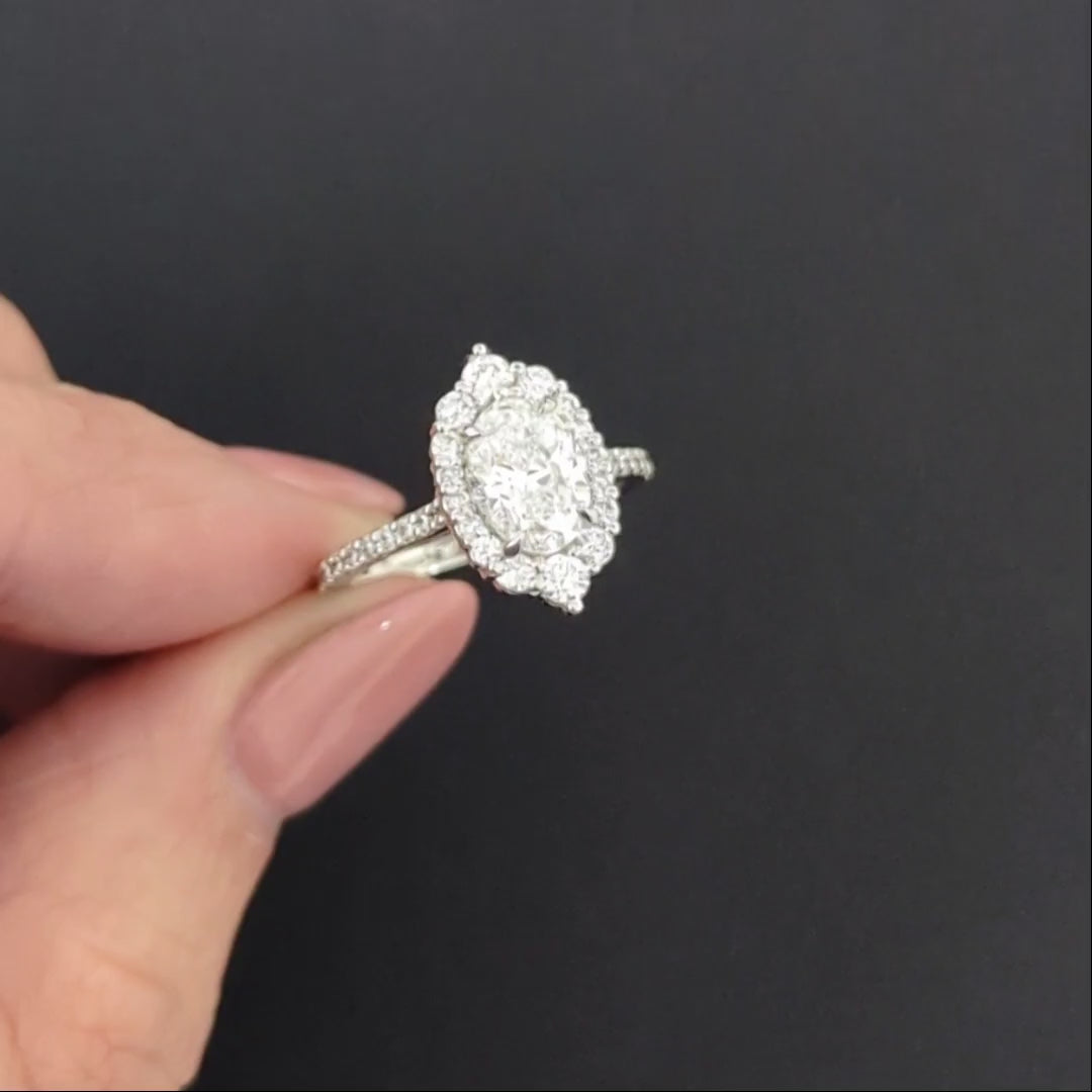 GIA CERTIFIED DIAMOND ENGAGEMENT RING E SI2 HALO OVAL SHAPE