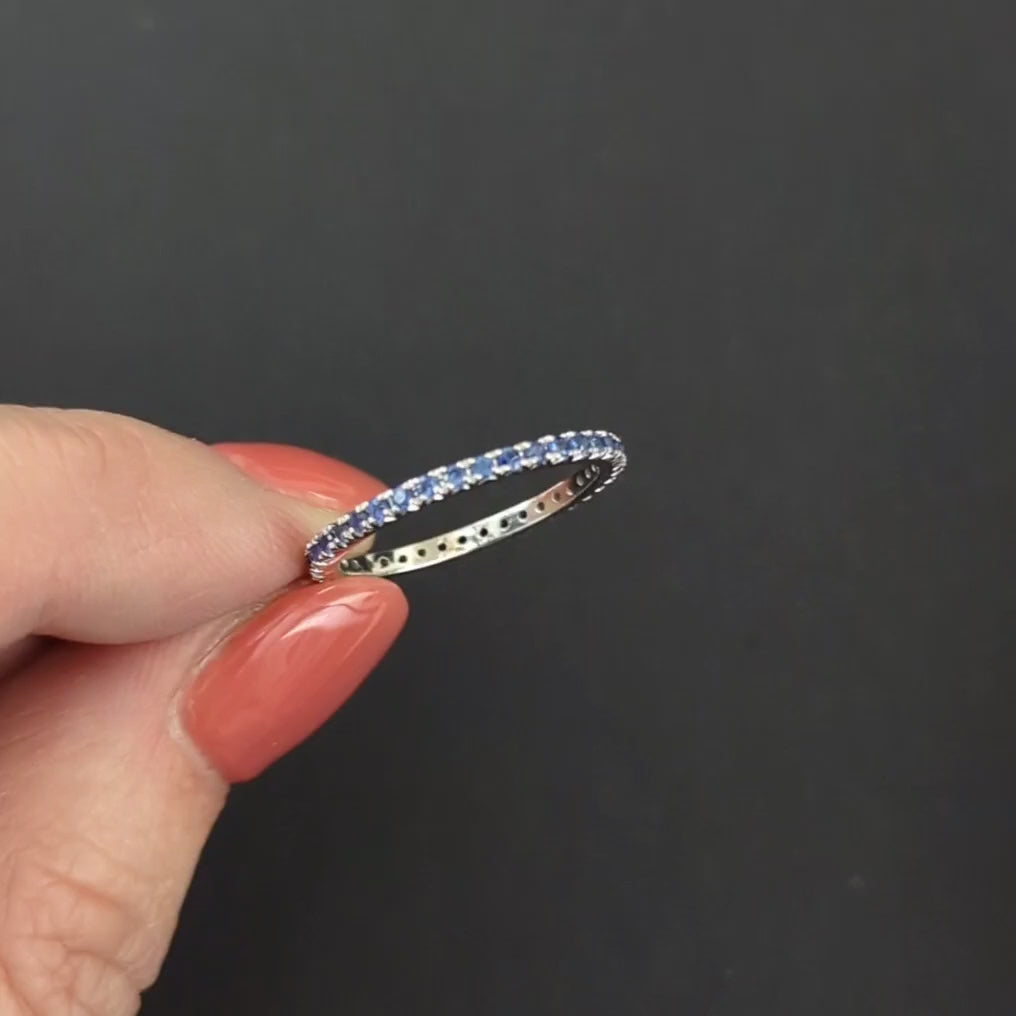 SAPPHIRE 14K WHITE GOLD ETERNITY RING STACKING WEDDING BAND NATURAL - Size 6