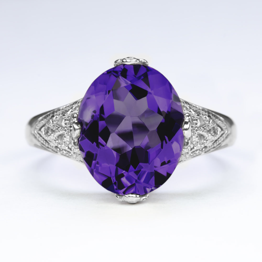 AMETHYST VINTAGE STYLE COCKTAIL RING STERLING SILVER OVAL CUT