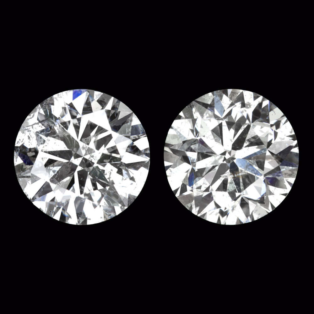 1.97ct VERY GOOD CUT NATURAL DIAMOND STUD EARRINGS MATCHING PAIR ROUND 2 CARAT