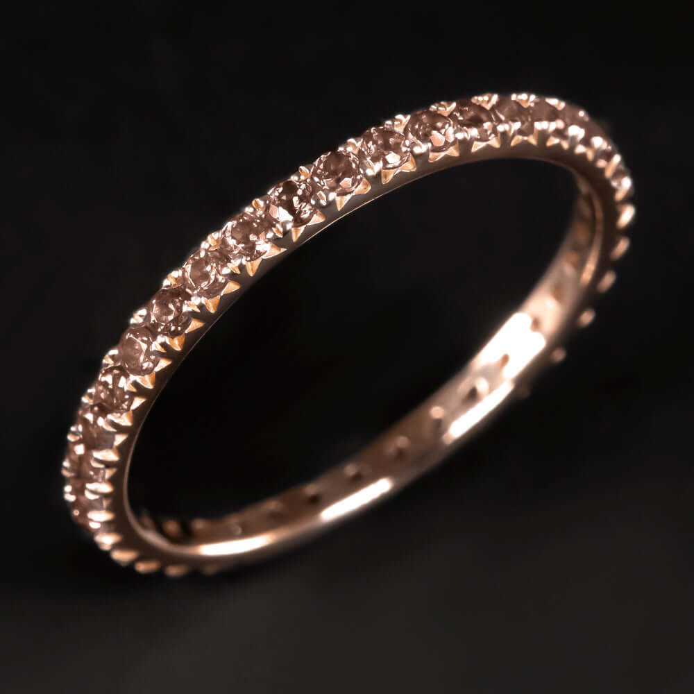 14K ROSE GOLD NATURAL ANDALUSITE STACKING RING ETERNITY PEACH GEM WEDDING BAND